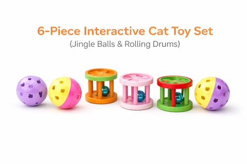 6-Piece Interactive Cat Toy Set (Jingle Balls & Rolling Drums)