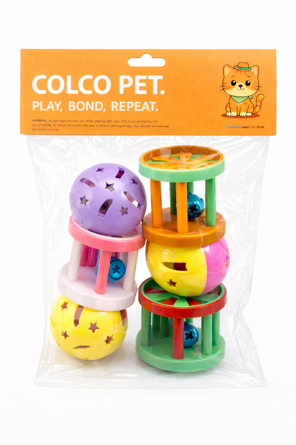 6-Piece Interactive Cat Toy Set (Jingle Balls & Rolling Drums)