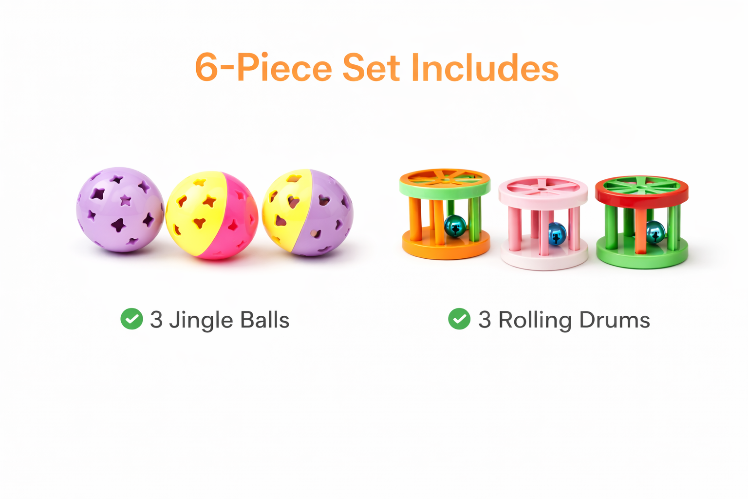 6-Piece Interactive Cat Toy Set (Jingle Balls & Rolling Drums)