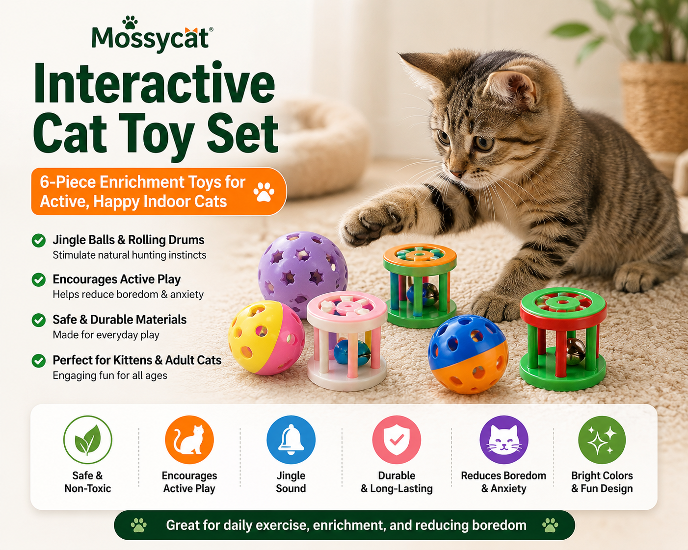 Mossycat Interactive Cat Toy Set | Indoor Cat Toys