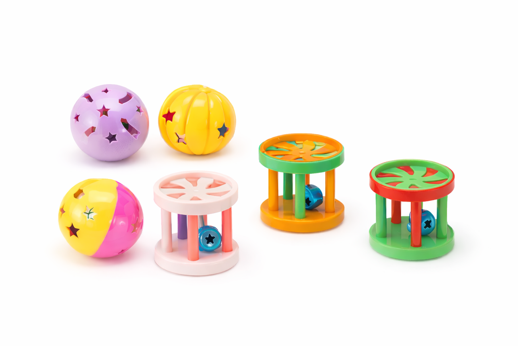 6‑Piece Interactive Cat Toy Set for Indoor Cats (Jingle Balls & Rolling Drums)