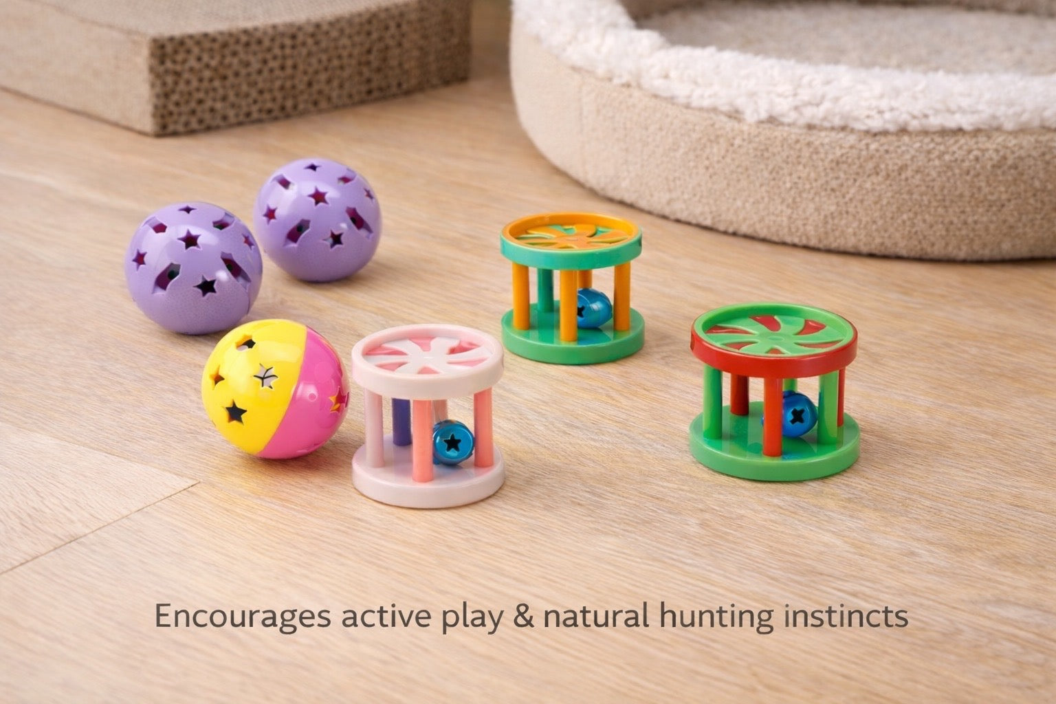 6‑Piece Interactive Cat Toy Set for Indoor Cats (Jingle Balls & Rolling Drums)