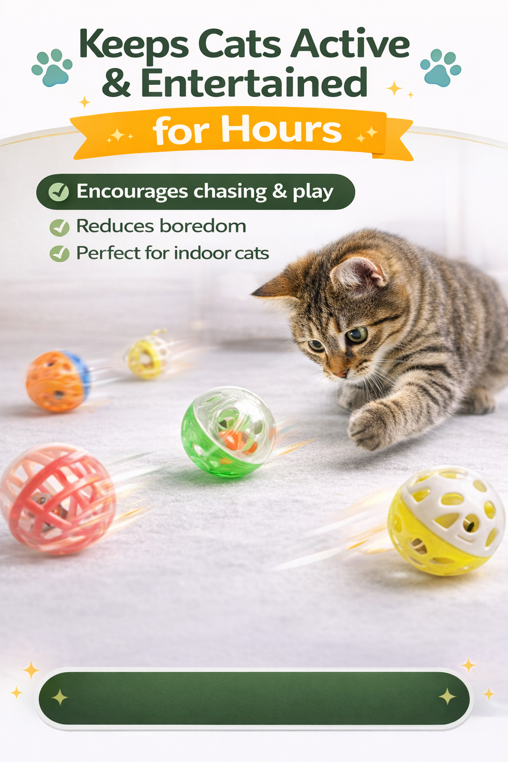 6-Pack Cat Jingle Balls – Interactive Bell Toys for Indoor Cats, Rolling Chase Toys for Kittens
