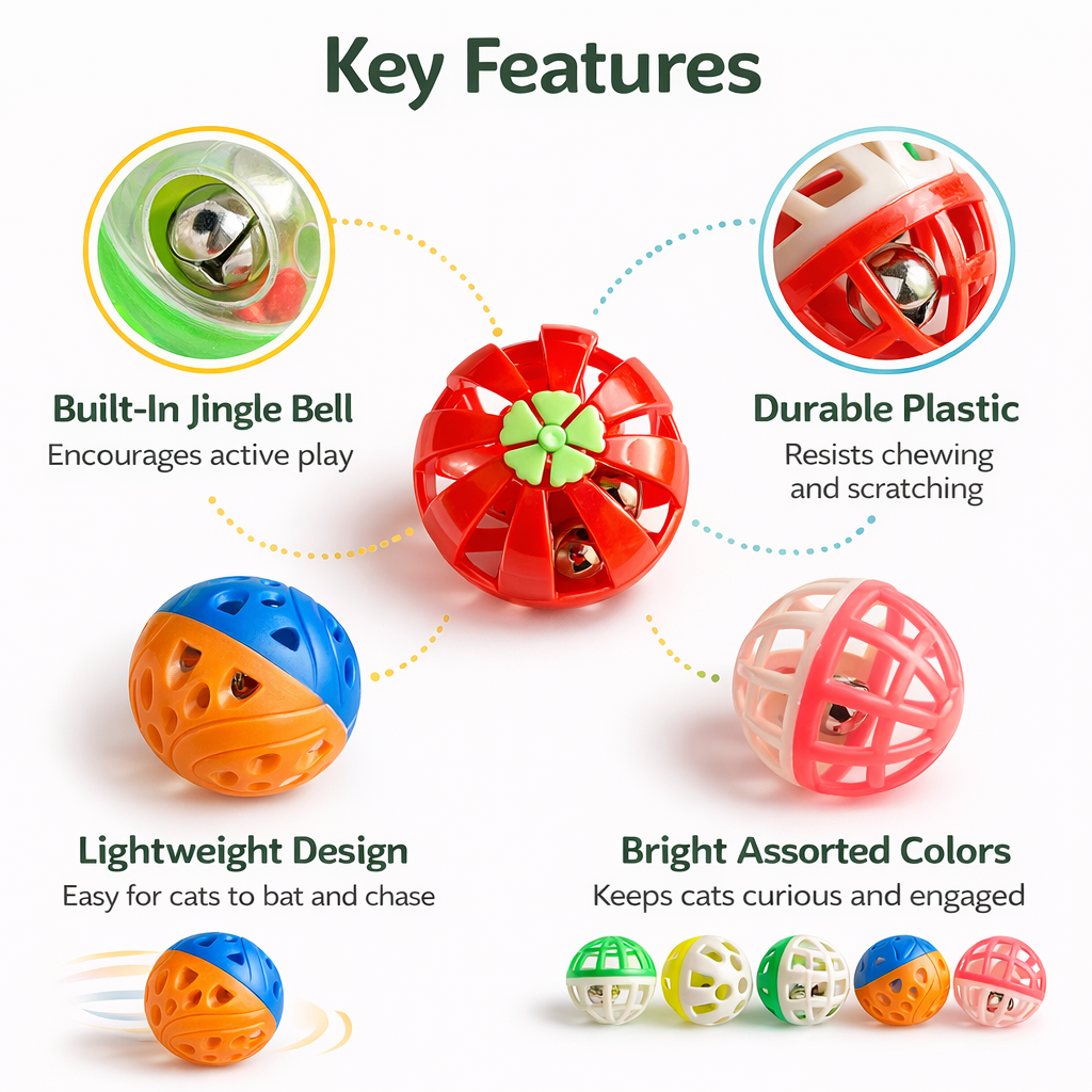 6-Pack Cat Jingle Balls – Interactive Bell Toys for Indoor Cats, Rolling Chase Toys for Kittens