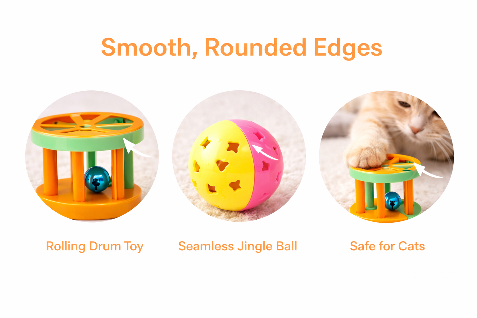 6-Piece Interactive Cat Toy Set (Jingle Balls & Rolling Drums)